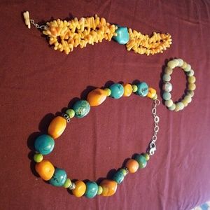 Turquoise  and coral necklace, and bracelet